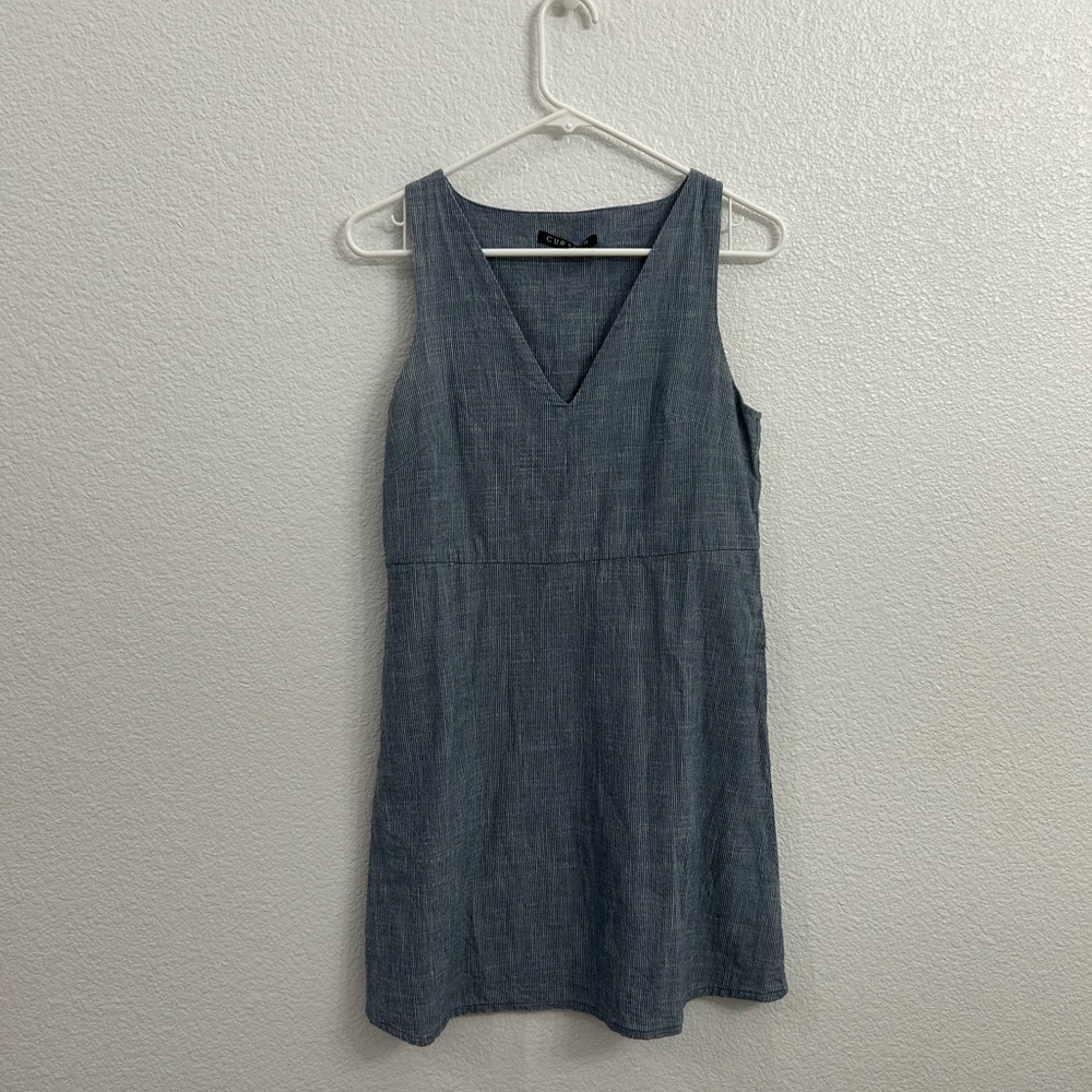 Curator SF XS Striped Pockets V Neck Dress Blue Cotton